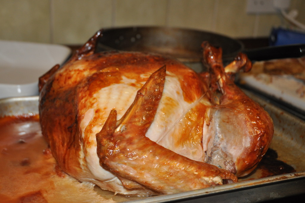 There were TWO turduckens! This is just freshly out of the oven. The smell was almost too much to bear.